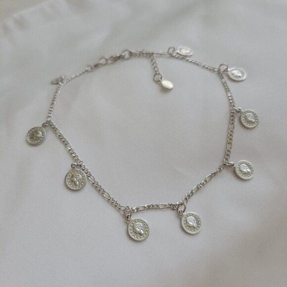 Silver Color Coin Charm Chain Anklet - Picture 3 of 5